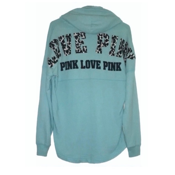 Victoria’s Secret VS PINK Blue Leopard Cheetah Animal Print Hooded Tunic Sweater - Picture 1 of 10